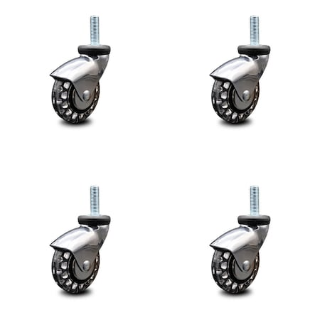 Service Caster 3 Inch Bright Chrome Hooded Polyurethane 3/8 Inch Threaded Stem Casters, 4PK SCC-TS03S310-PPUBD-BC-381615-4